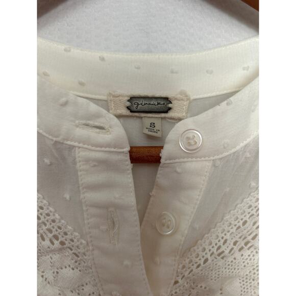 Gimmicks by BKE Lace Henley Top Small Cream Long Sleeve Boho Peasant Style - Picture 5 of 10